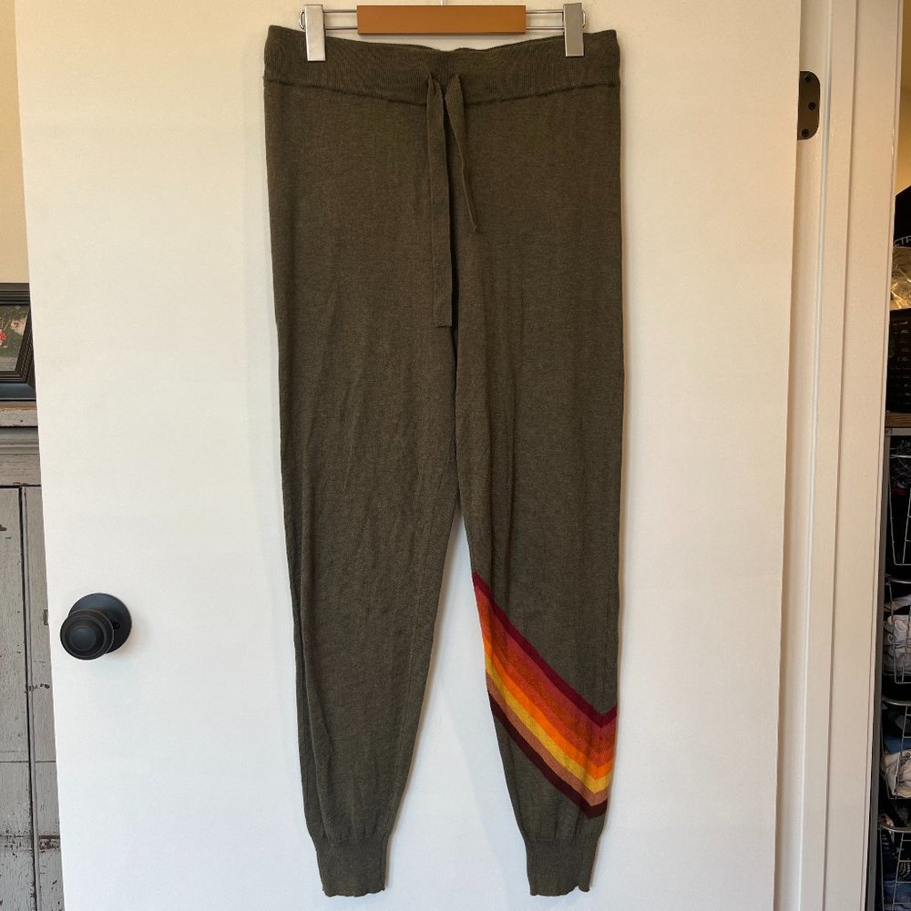 NWOT Wispr by Brodie Cashmere Green Loungepants with Rainbow Stripe Size Mediumm